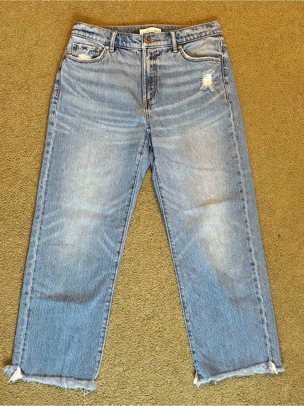 LOFT Light Blue Cropped Distressed Womens Denim Jeans Size 4/27 Raw Hem Wide Leg